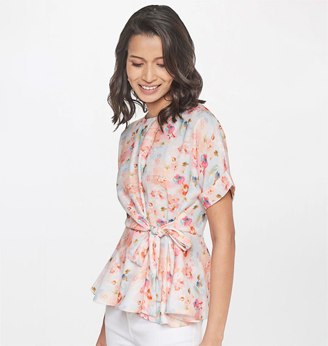 Peach-Coloured Floral Print Shirt Style Top